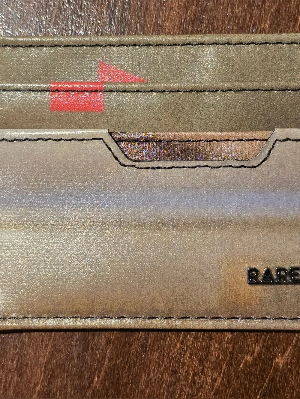 Rareform Metallic Taupe Card Holder with Red Accent